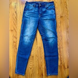 American Eagle Outfitters Dark Blue Skinny Jeans Super Stretch X Size 12 Long